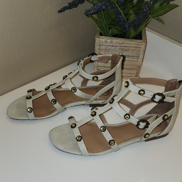 Sam & Libby Shoes - Sam & Libby Cream Flat Gladiator Sandals with Stud Accents Size 8 Rhonda…